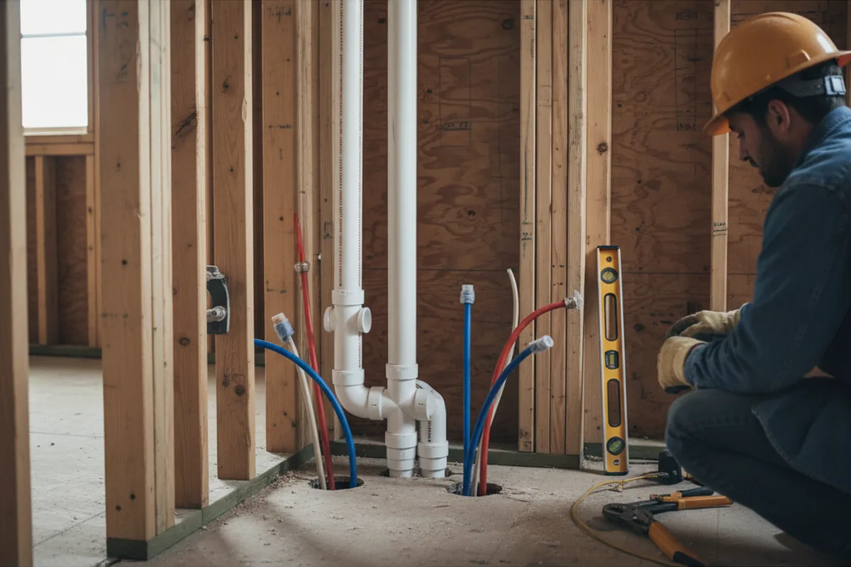 Drain and supply rough-in during Sump Pump Repair in Haslet